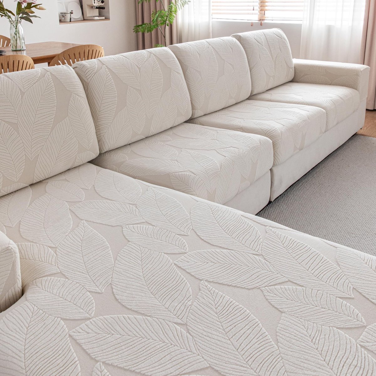 Omgoods - Universele Elastische Sofa Hoes voor Chaise Longue, Anti-slip en Wasbaar (Ivory, 1x Chaise Longue Hoes)