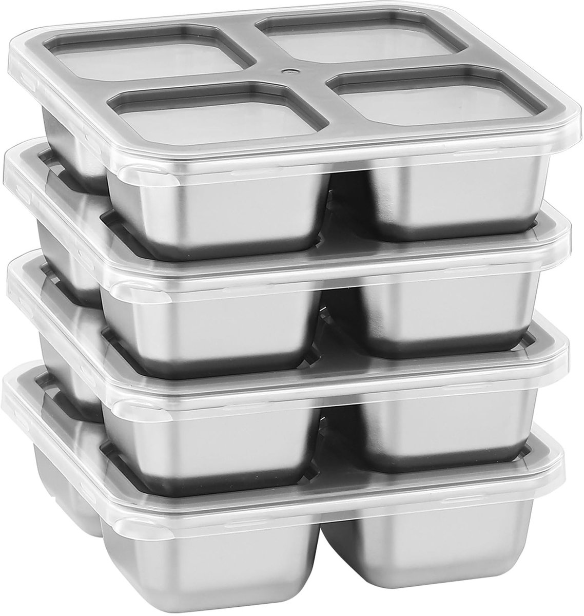 Omgoods - Roestvrijstalen Snackbox 4-pack met Compartimenten voor Maaltijdbereiding