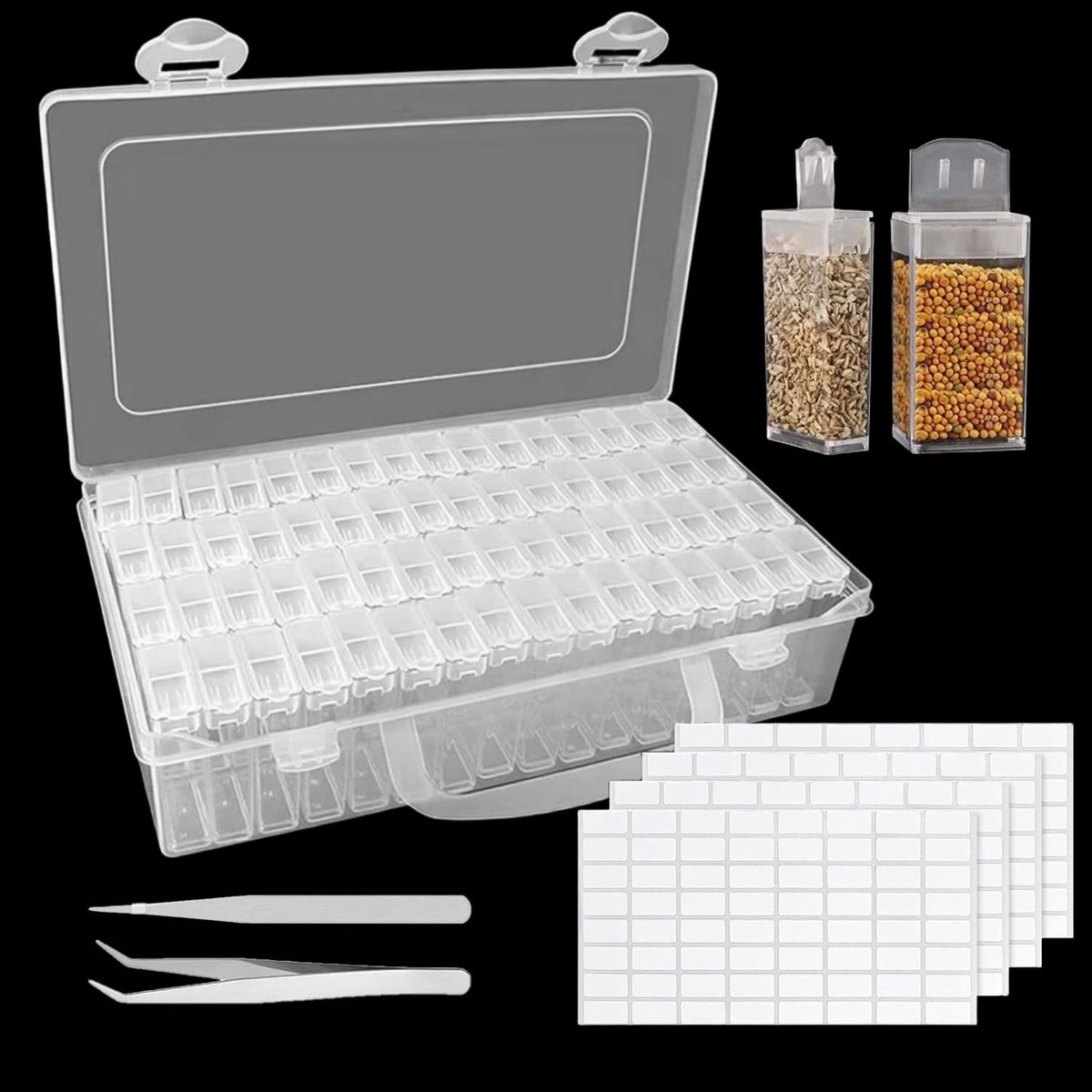 Omgoods - 64 Slot Opslagdoos met Labels en Tweezers - Transparante Zadenopslag