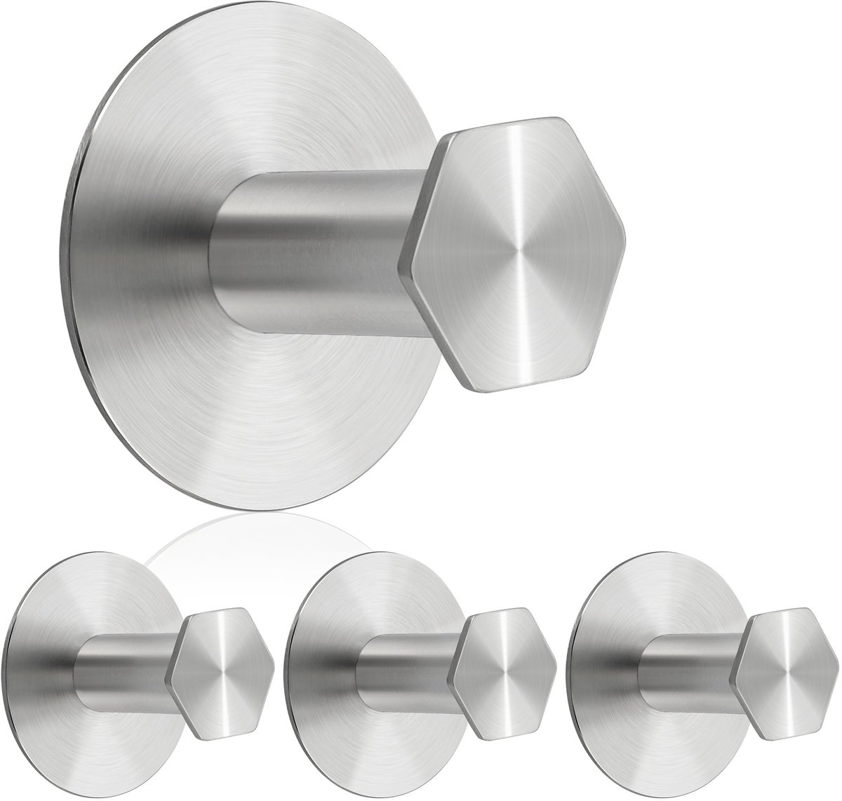 Omgoods - Zelfklevende Haken Geborsteld Zilver - 4 Stuks - RVS - Zonder Boren