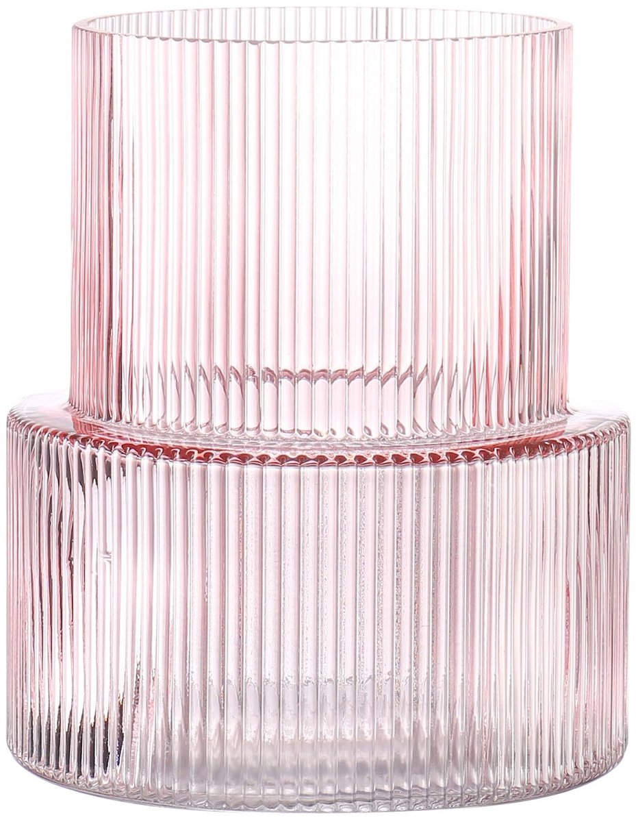 Omgoods - Roze Ribbed Glas Vaas 19cm