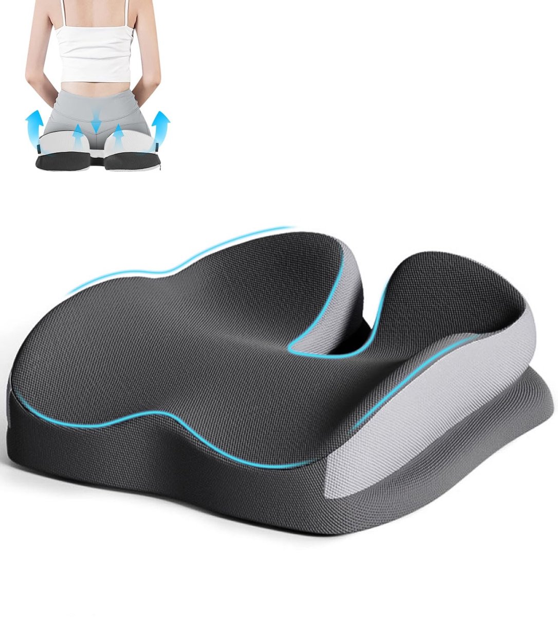 Omgoods - Orthopedisch Zitkussen voor Kantoor met Memory Foam, Grijs