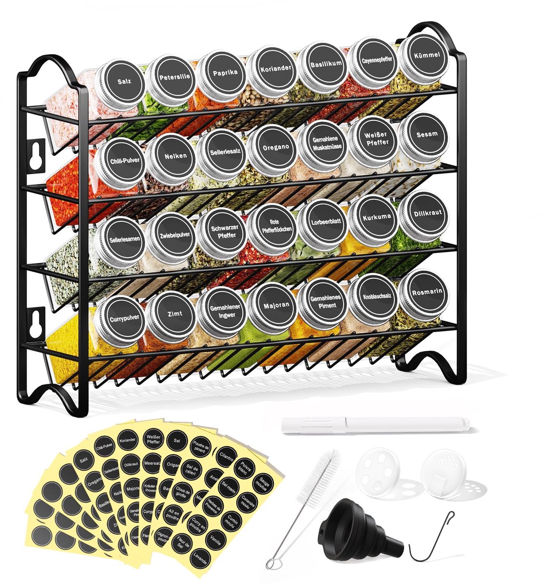 Omgoods- Kruidenrek met 28 Potjes - Kruidenorganizer - Kruidenrek Staand - Kruidenrek Muur - Kruidenrek Systeem - Compleet Opbergsysteem - Kruidenhouder