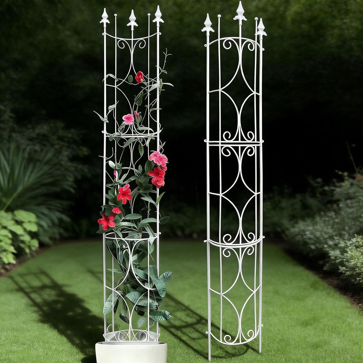 Omgoods - Thealyn Tuinhek Set van 2 - 182cm Hoog, Wit met Boog Ondersteuning voor Klimplanten