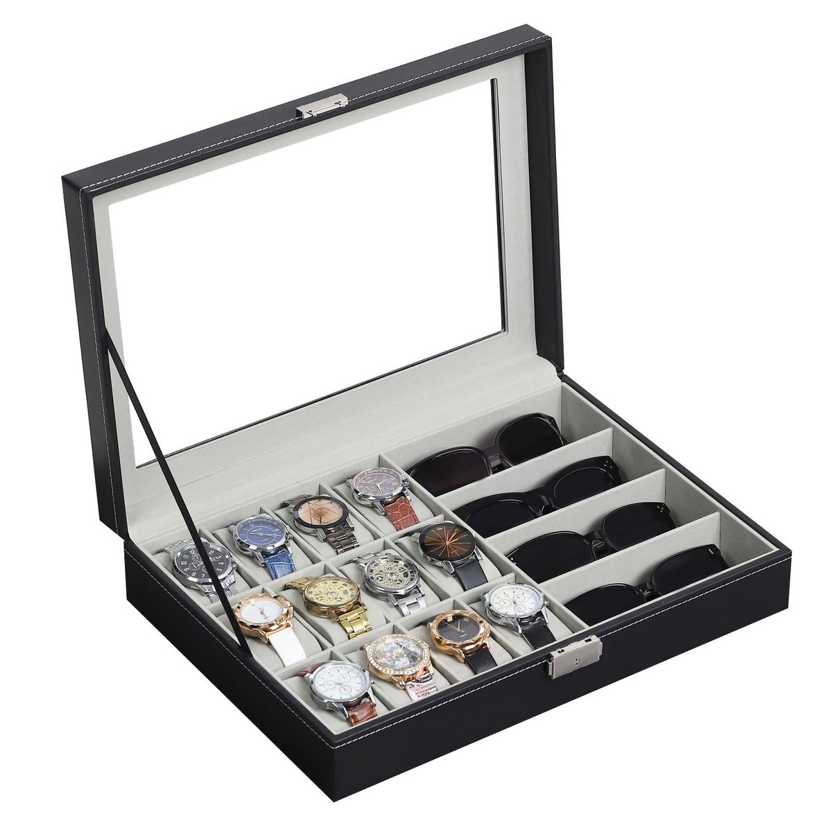 Omgoods - Luxe Horloge en Sieraden Opbergdoos met 12 Compartimenten