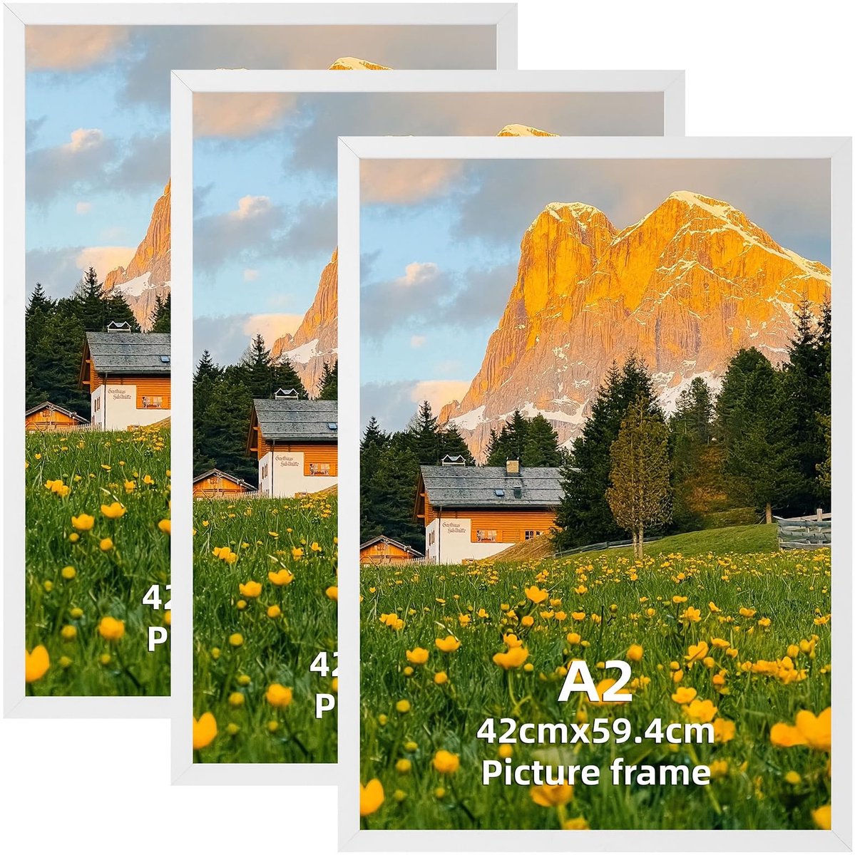 Omgoods - Set van 3 Witte Aluminium Fotolijsten A2 voor Muurdecoratie
