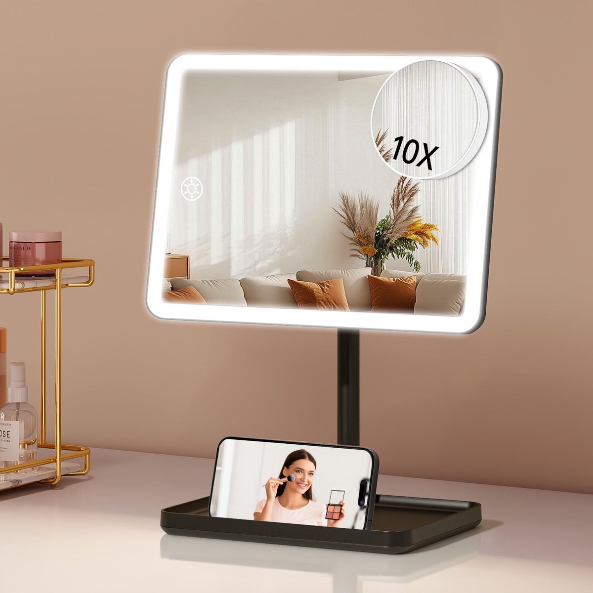 Omgoods - Make-up Spiegel met Licht - 10x Vergroting, Dubbelzijdig, Oplaadbaar