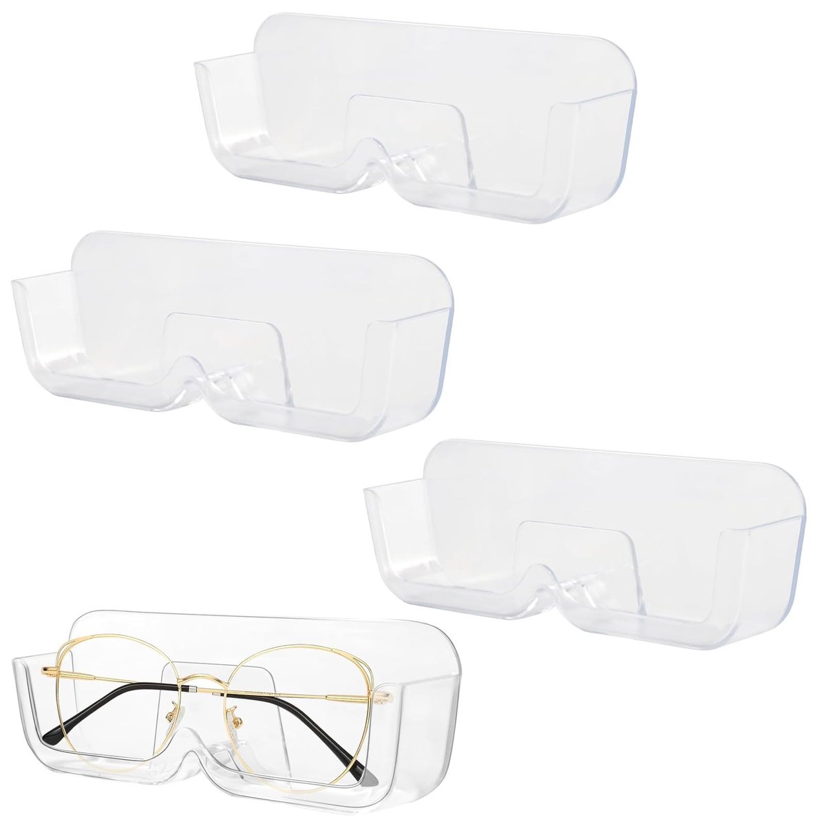 Omgoods - Wandgemonteerde Brilhouder van Transparant Plastic, Set van 4