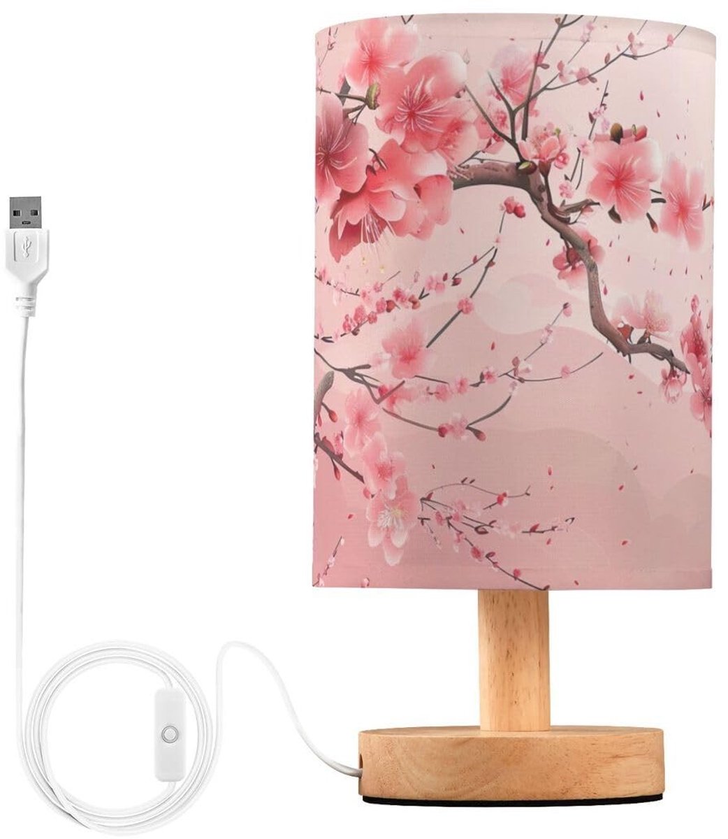 Omgoods - Japanse Sakura Pagode Tafel Lamp - Bedlampje met Linnen Lampenkap