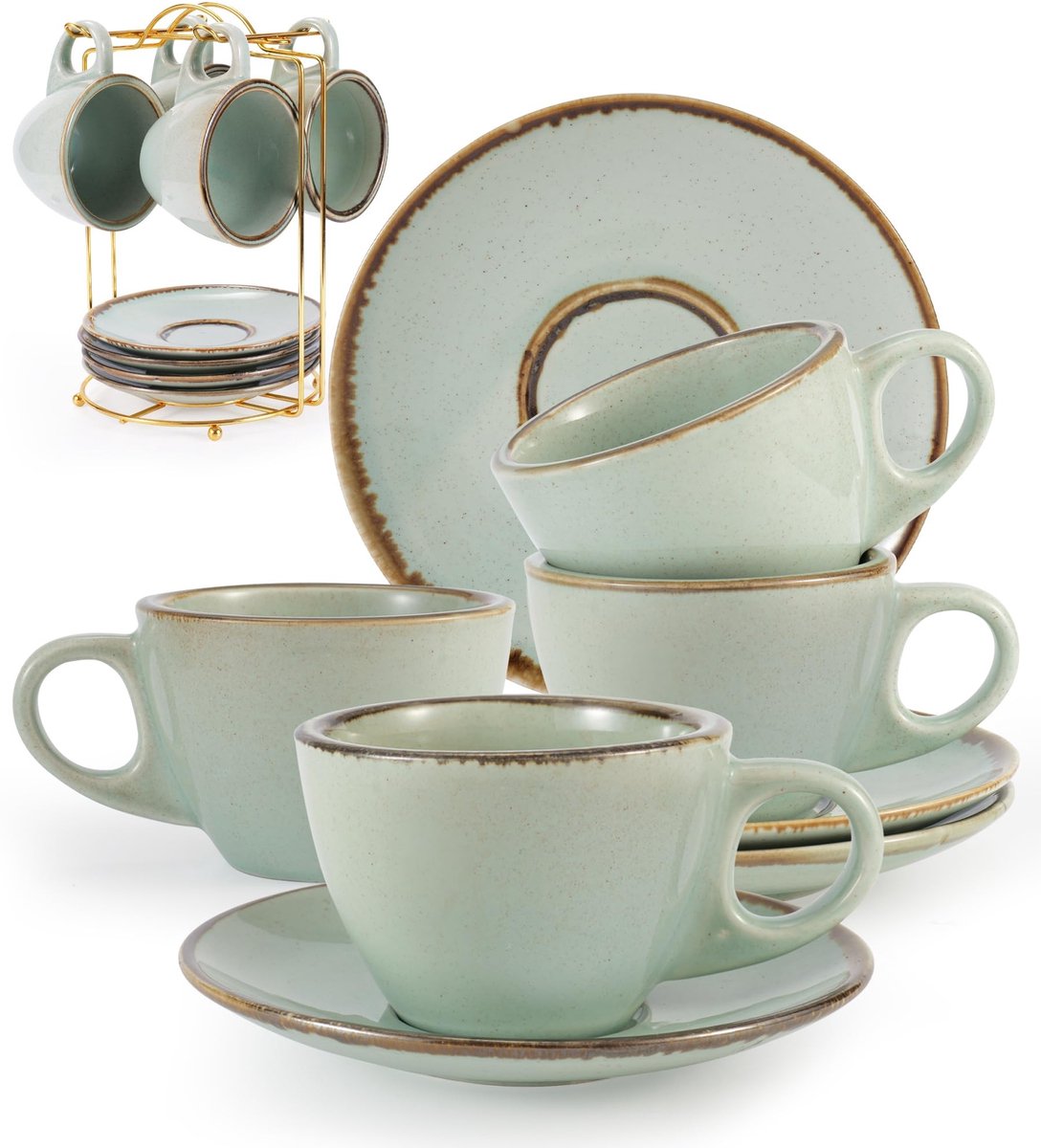Omgoods - Set van 4 Isolerende Cappuccino Mokken met Onderzetters