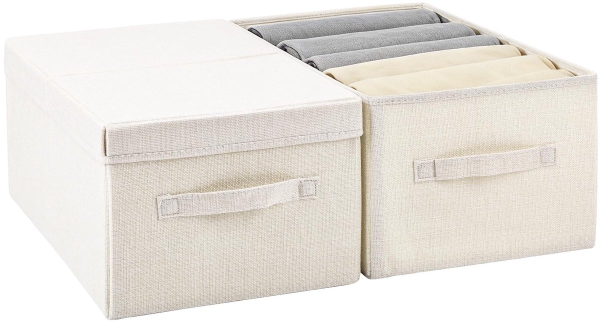 Omgoods - Set van 2 Vouwbare Opbergdozen met Deksel in Linnen Look