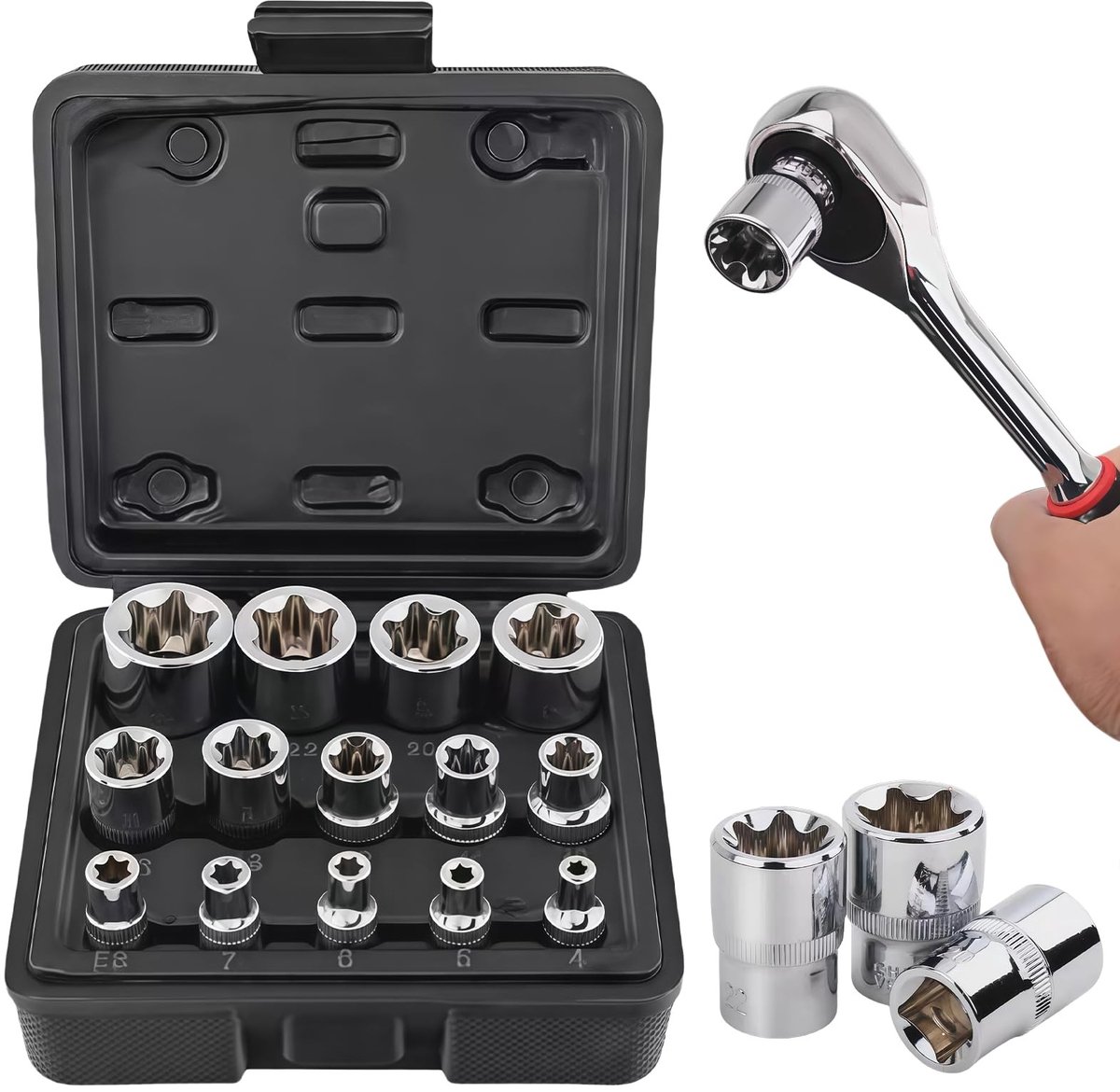 Omgoods - 14-Delige Torx Steeksleutelset voor Buiten, E-Caps E4-E24