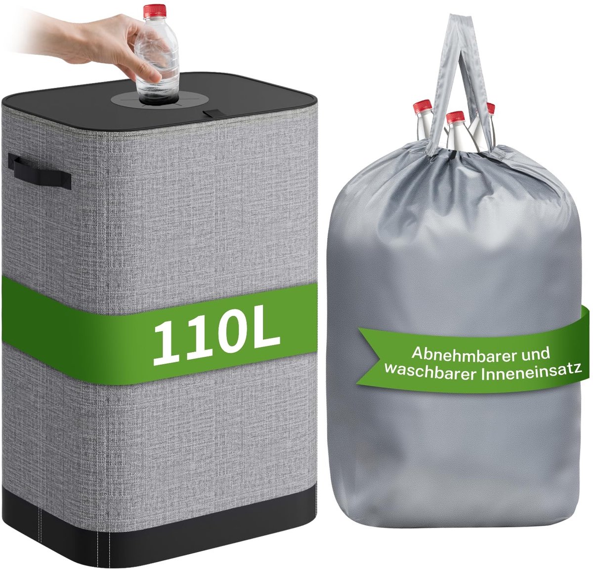 Omgoods- Recyclingcontainer 110L - Opvouwbare Afvalscheidingsbak - Wasbare Binnenzak - Geschikt voor PET Flessen - Blikjes - Statiegeldflessen - Afvalbak