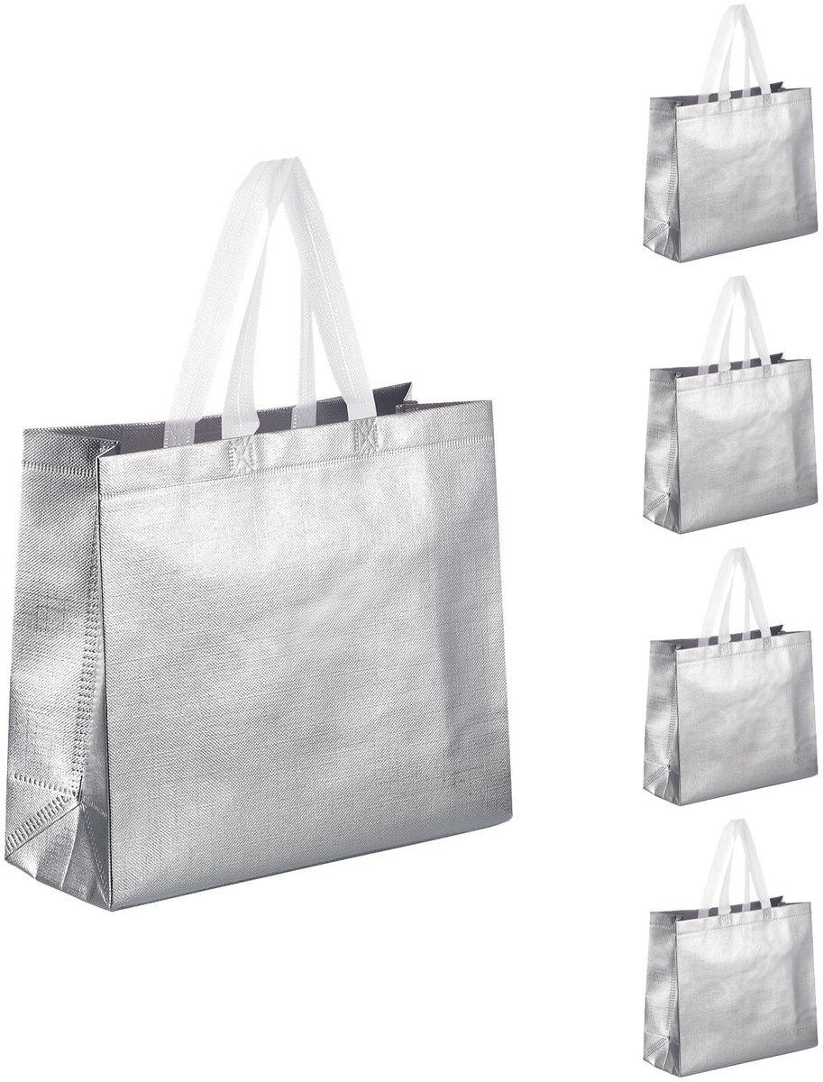 Omgoods - Set van 12 Herbruikbare Zilveren Cadeauzakjes met Handgrepen