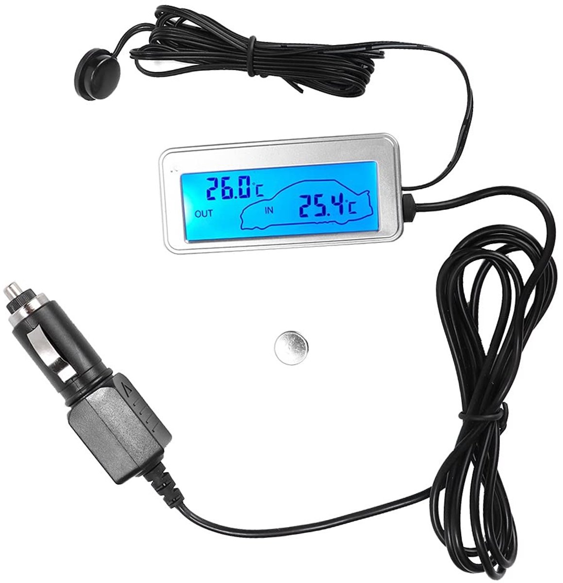 Omgoods- Thermometer Hoge Nauwkeurigheid - Temperatuurmeter Binnen/Buiten - Auto Aansluiting - LCD Scherm - Kunststof - Langdurig Gebruik