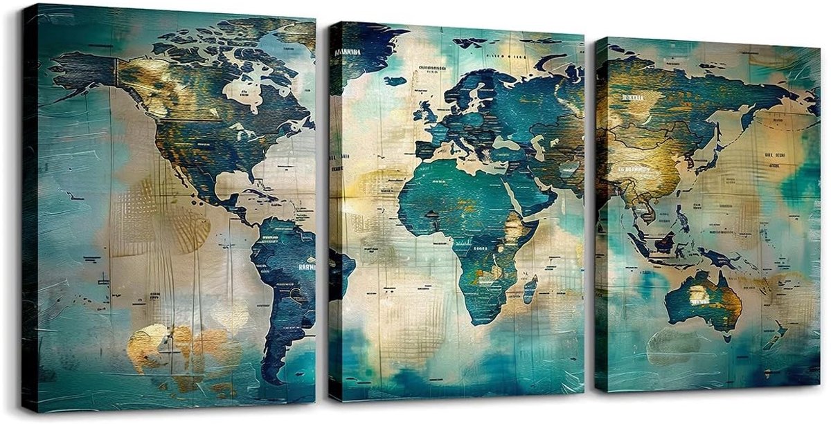 Omgoods - Wereldkaart Canvas Muurdecoratie