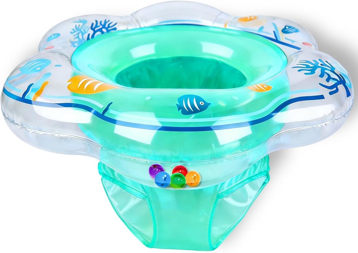 Babyzwemmat met zitje, geschikt voor baby's van 6-12 maanden | Dubbele airbags, verstevigd zitje, niet-giftig PVC-materiaal, lekvrij, draagvermogen 13,6 kg, transparante bodem, geschikt voor zwembaden en badkuipen (groen)
