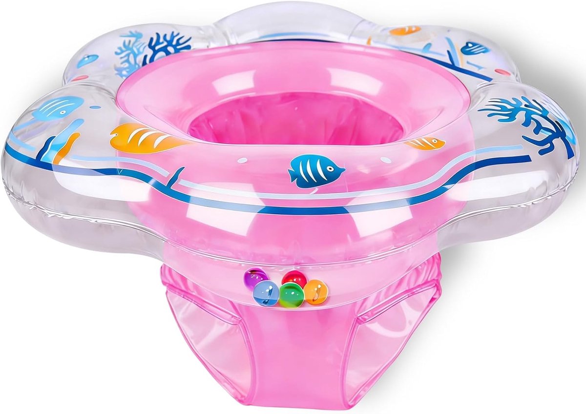 Babyzwemmat met zitje, geschikt voor baby's van 6-12 maanden | Dubbele airbags, verstevigd zitje, niet-giftig PVC-materiaal, lekvrij, draagvermogen 13,6 kg, transparante bodem, geschikt voor zwembaden en badkuipen (roze)