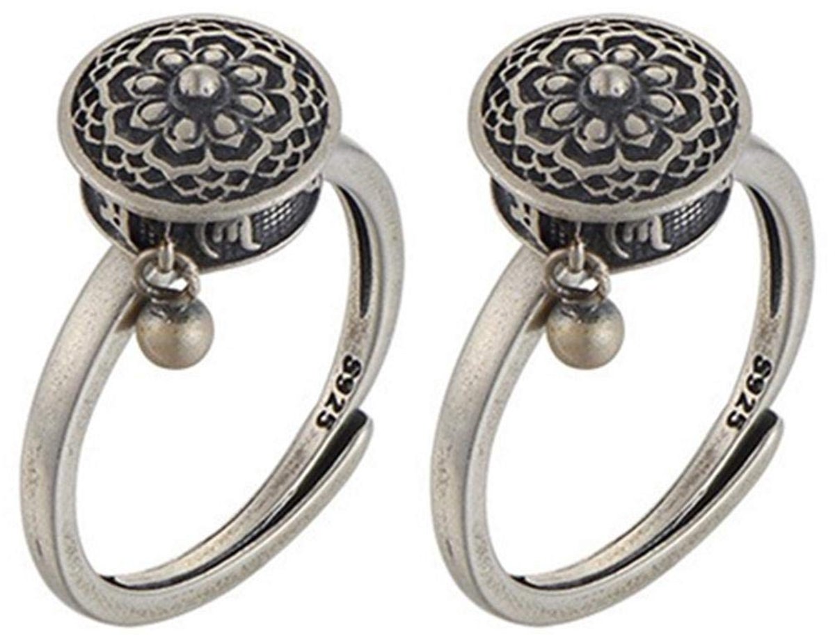Dailygoods- Lotus-ring 2 stuks - Tibetaanse Ringen - Roterende Gebedsmolen - Messing - Hypoallergeen - Verstelbare Opening - Gebedsring