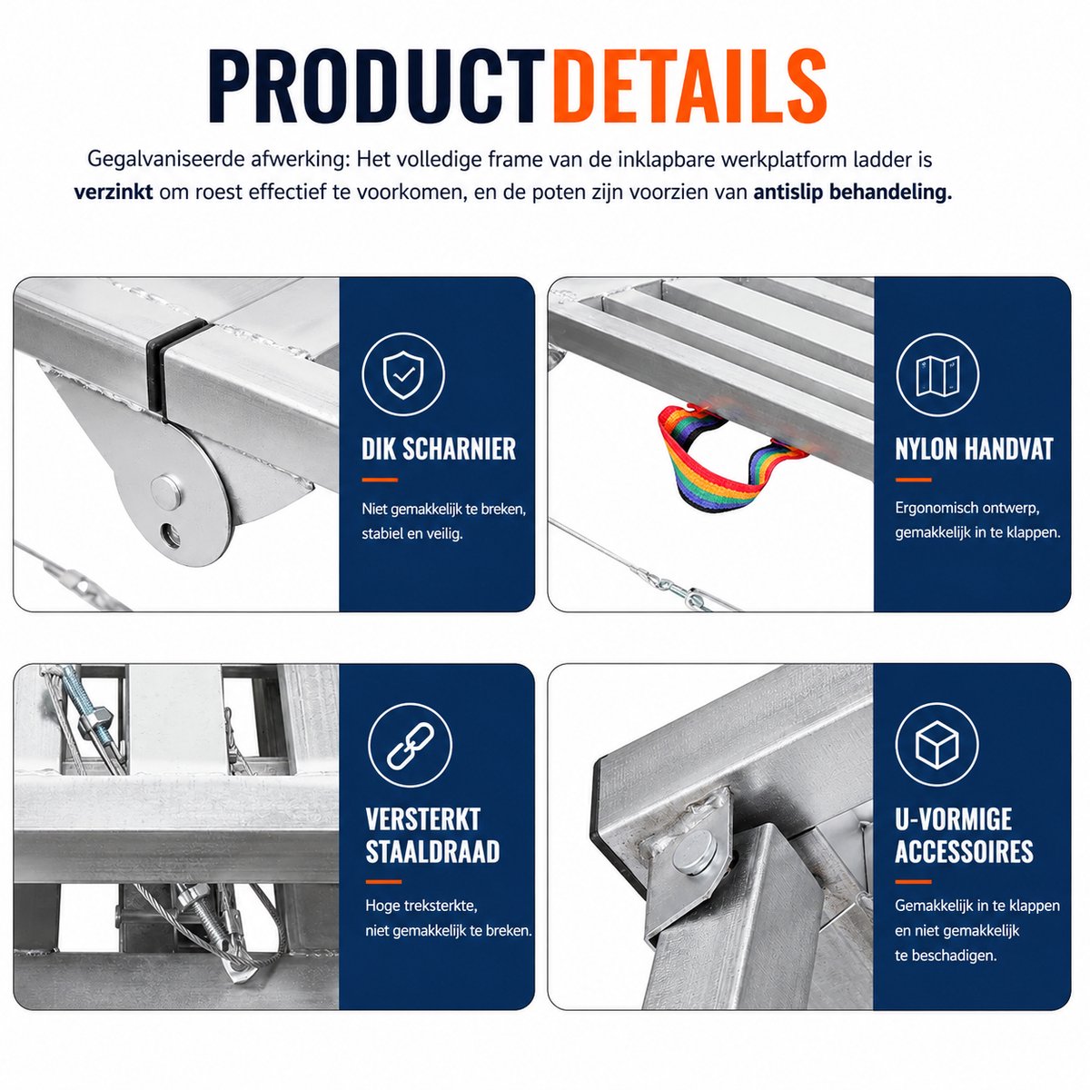 DPLUNIQ Kamersteiger - Ladder - Steiger - Vouwladder - Binnen en Buiten - Verdikkingsplank - Antislip - 120 x30x90cm - Aluminium – foto 5
