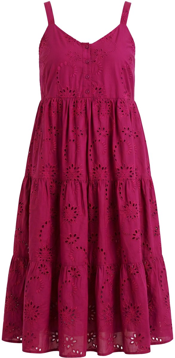 Studio Untold - Dames - Midi-jurk met bandjes A-lijn borduursel in oogjes - Donkermauve - Maat 46+