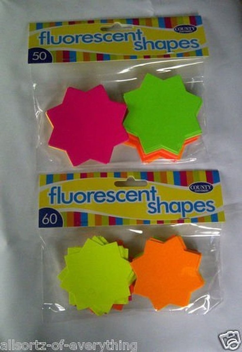 Dailygoods- Neon Sterren Decoratie - Fluorescerende Sterren - Decoratie Woonkamer - Decoratie Slaapkamer - Decoratieve Tafellampen - 60 Stuks 60 mm