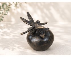 Decoratief Beeld - Bronzen Beeld - Urne Met Libelle - Bronzart - Bruin - 8 x 8 cm