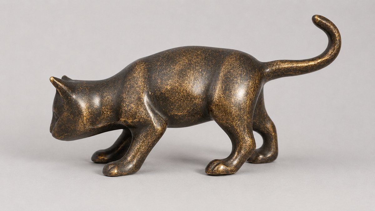 Tuinbeeld - bronzen beeld - Bruine kat / poes - Bronzartes - 13 cm hoog