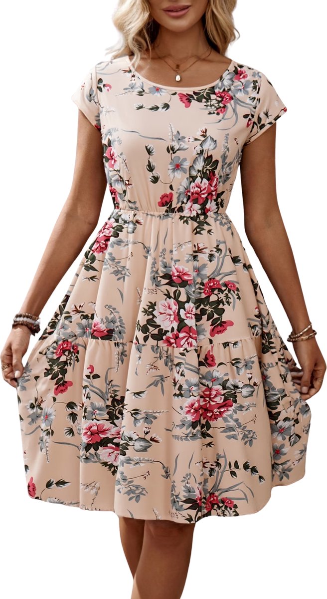 Currero Zomerjurk Dames Zomerjurken Volwassenen Vrouwen Midi Jurk Ibiza Stijl Sundress Dress XXL Beige