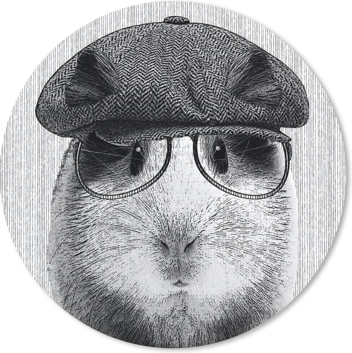 Muismat rond 20x20 cm - Mousepad Cavia - Baret - Bril - Hipster - Ronde muismatten