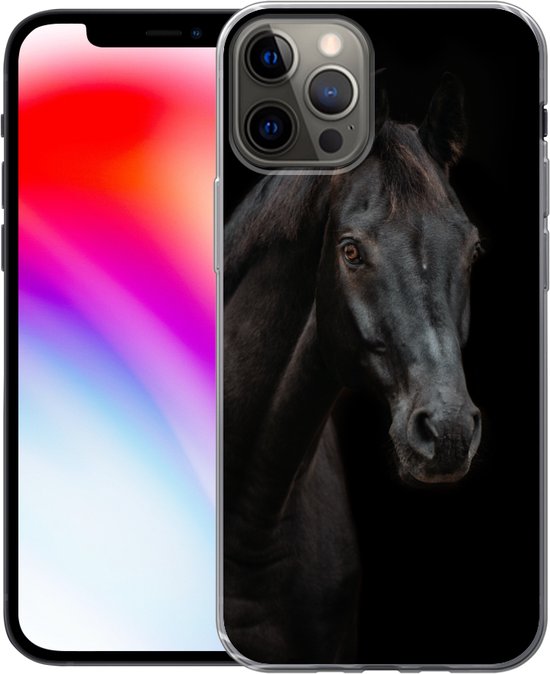 Coque iPhone 12 Pro - Cheval - Animal de la ferme - Zwart - Coque de téléphone en Siliconen