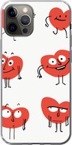 Geschikt voor iPhone 12 Pro hoesje - Een illustratie van negen hartjes met emoties - Siliconen Telefoonhoesje