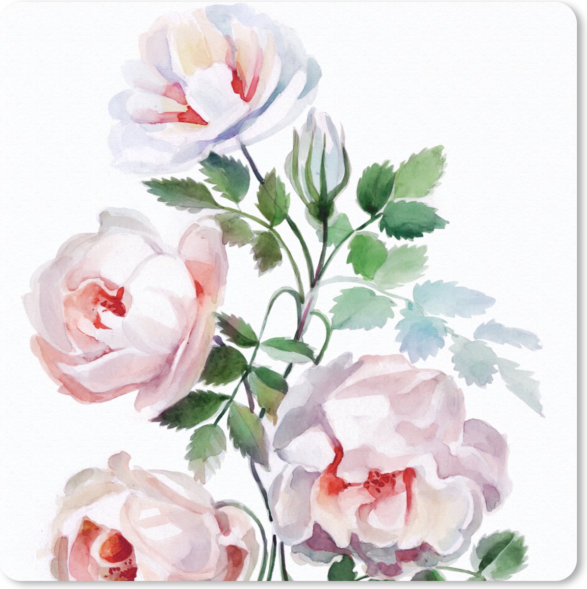 Muismat 30x30 cm - Mousepad Waterverf - Rozen - Bloemen - Muismatten