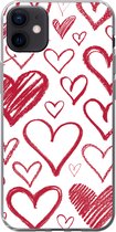 Geschikt voor iPhone 12 mini hoesje - Een illustratie met verschillende hartjes op een witte achtergrond - Siliconen Telefoonhoesje