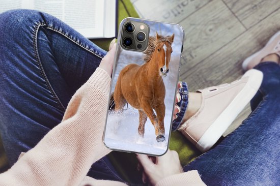 Coque iPhone 12 Pro Max - Cheval - Neige - Marron - Siliconen