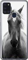 Telefoonhoesje Geschikt voor Samsung Galaxy A21s hoesje - Paard - Dier - Zwart - Wit - Siliconen Telefoonhoesje