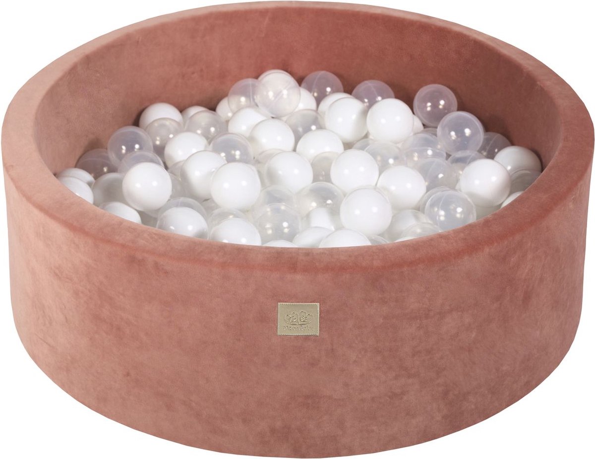 Ronde ballenbak VELVET 90x30 - Masala Rood incl 200 ballen - Wit, Transparant | NoussyToys.nl