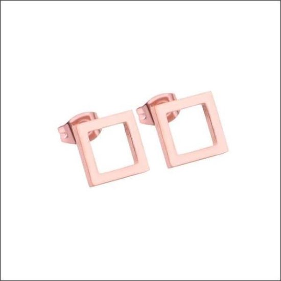 Aramat jewels ® - Oorstekers zweerknopjes open vierkant chirurgisch staal rosékleurig 9mm