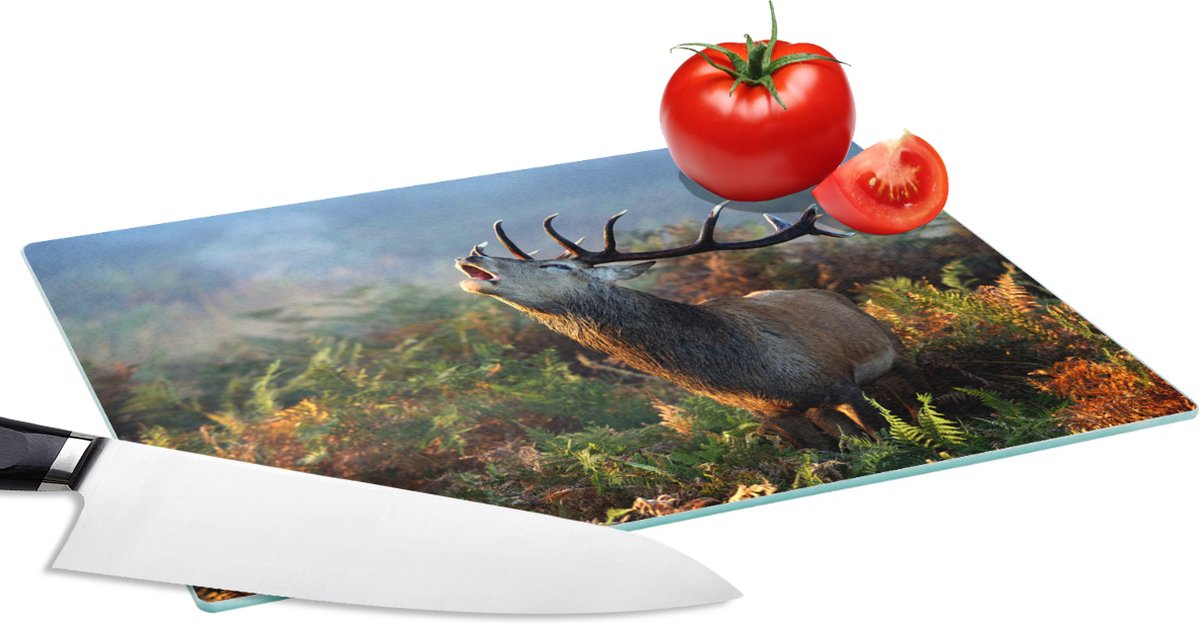 Glazen Snijplank - 28x20 - Hert - Dieren - Planten - Snijplanken Glas