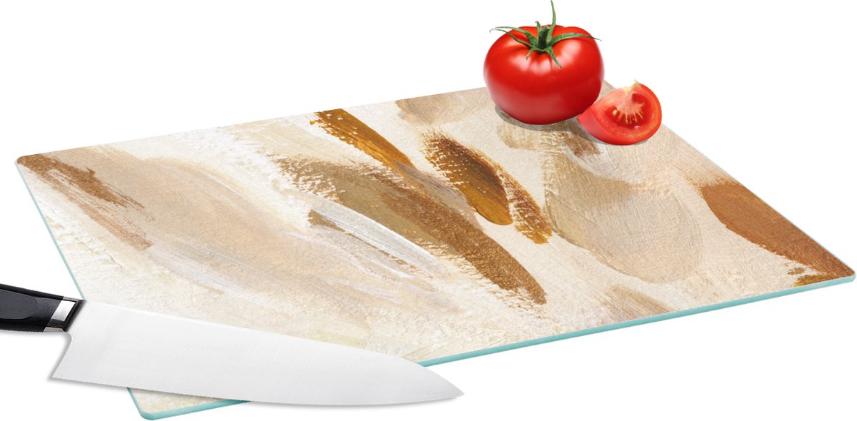 Glazen Snijplank - 39x28 - Verf - Wit - Bruin - Snijplanken Glas