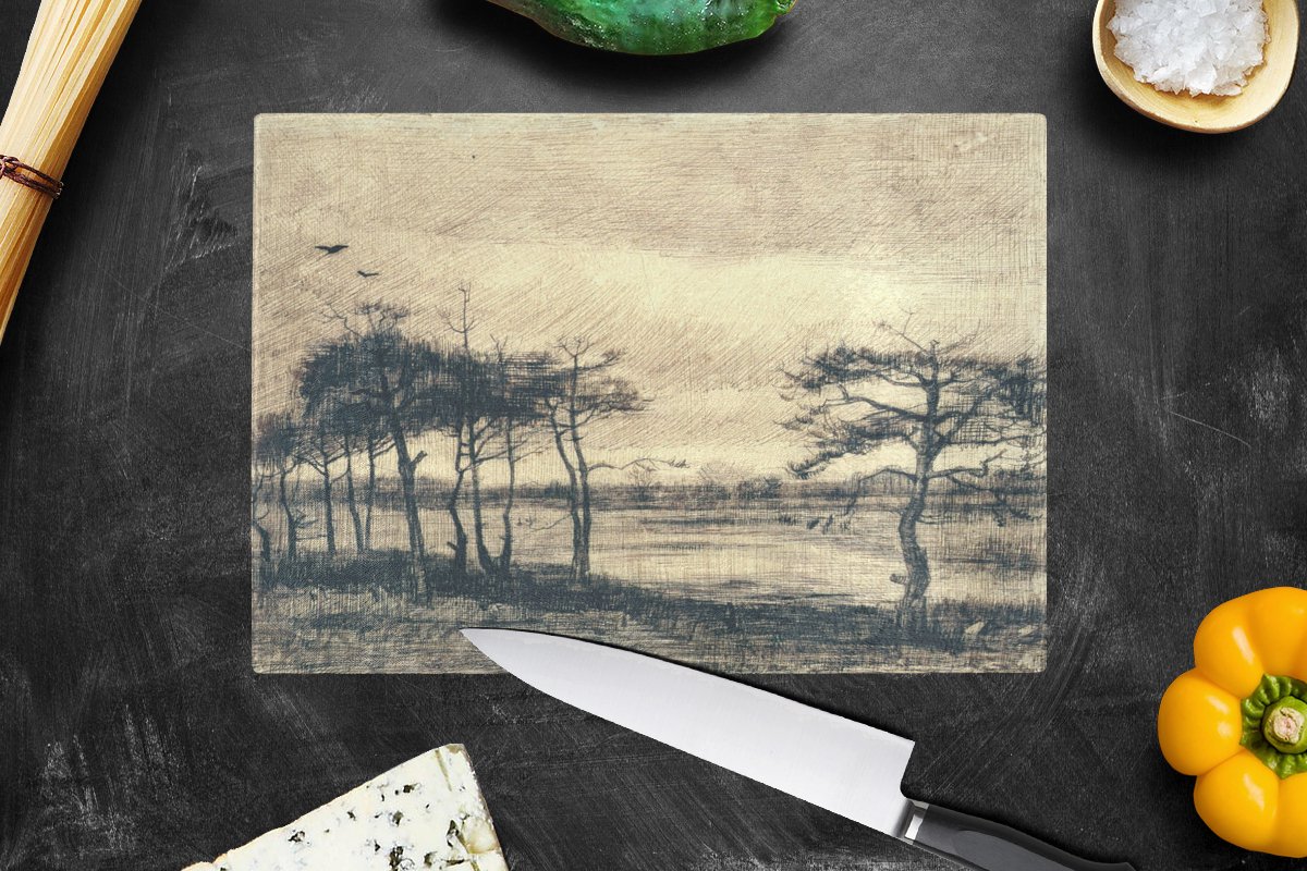 Glazen Snijplank - 28x20 - Dennenbomen in het moeras - Vincent van Gogh - Snijplanken Glas