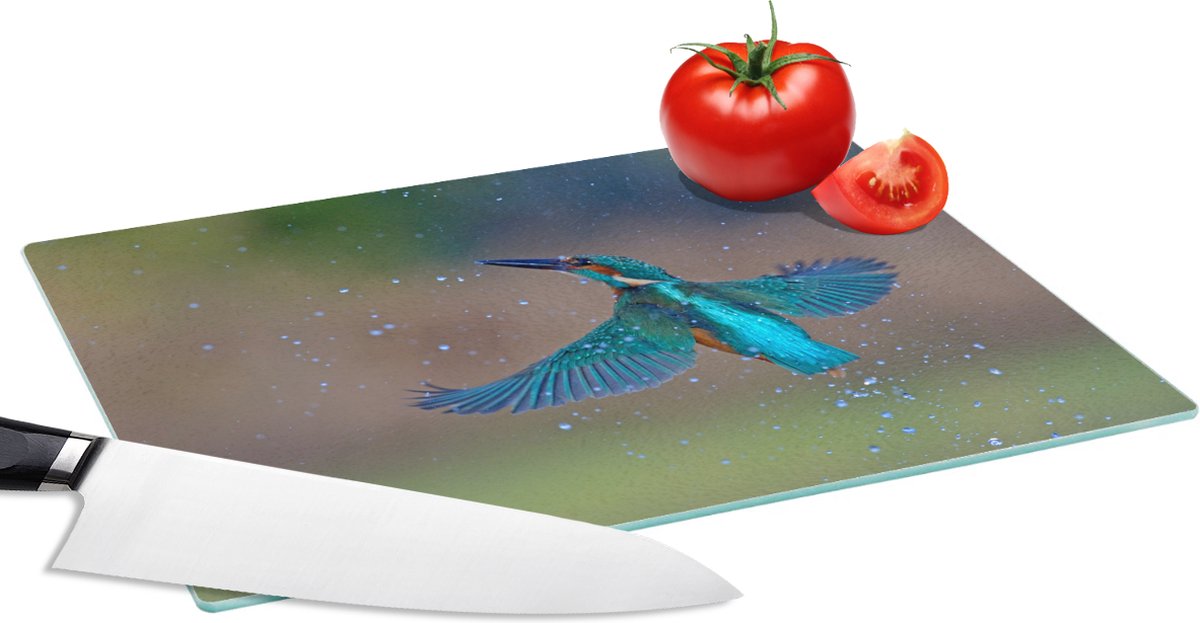 Glazen Snijplank - 28x20 - IJsvogel - Vliegen - Blauw - Snijplanken Glas
