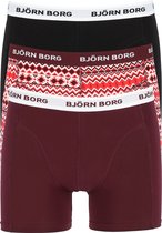 Björn Borg boxershorts Essential  (3-pack) - heren boxers normale lengte - zwart - bordeaux en rode print -  Maat: XL
