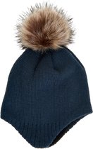 Color Kids - Beanie met afneembare imitatiebont pompom voor baby's - Donkerblauw - maat 48CM