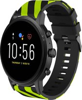 Siliconen Smartwatch bandje - Geschikt voor  Fossil Gen 5 gestreept siliconen bandje - zwart/geel - Strap-it Horlogeband / Polsband / Armband