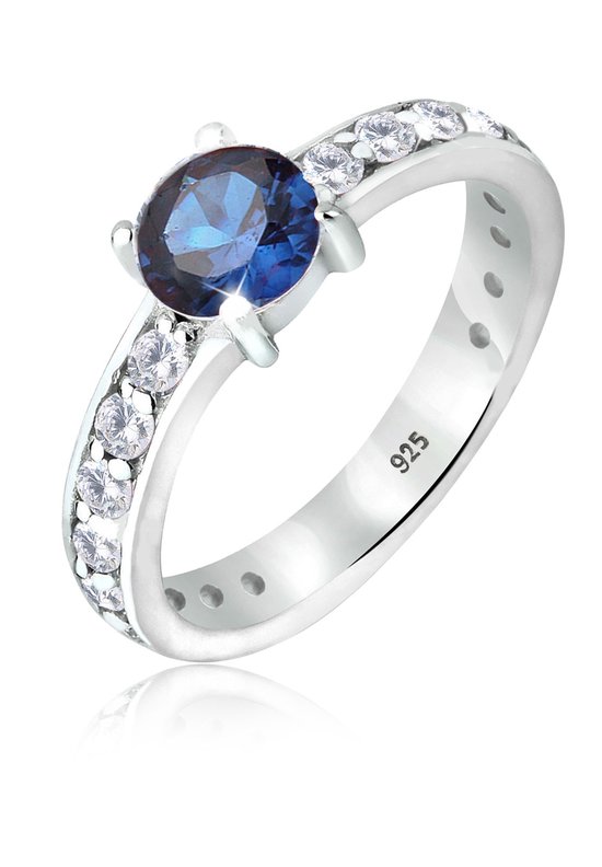 Elli Dames Ringen Dames Solitaire Saffier Blauw met Zirkonia Kristallen in 925 Sterling Zilver