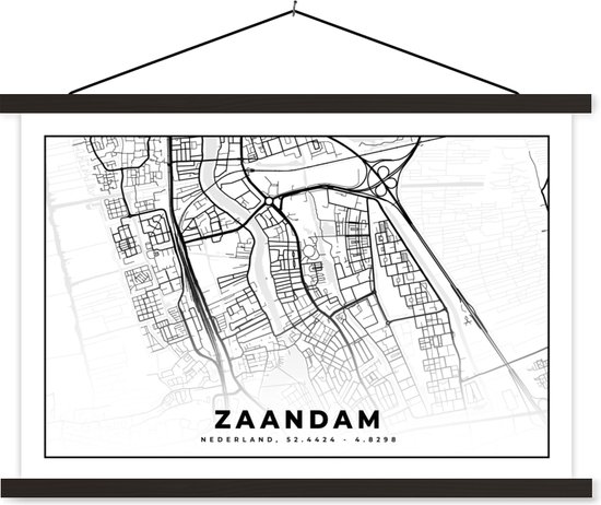 Porte-affiche avec affiche - Affiche scolaire - Plan de la ville - Zaandam - Nederland - 60x40 cm - Lattes noires