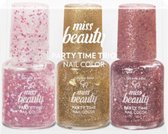 Golden Rose MISS BEAUTY PARTY TIME TRIO NAIL COLORS - glitters op je nagels 6ml flesjes