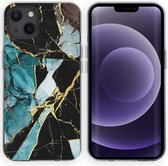 iMoshion Hoesje Siliconen Geschikt voor iPhone 13 - iMoshion Design hoesje - Blauw / Shattered Blue Marble