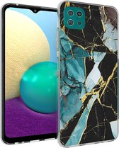 iMoshion Hoesje Geschikt voor Samsung Galaxy A22 (5G) Hoesje Siliconen - iMoshion Design hoesje - Zwart / Meerkleurig / Blauw / Shattered Blue Marble